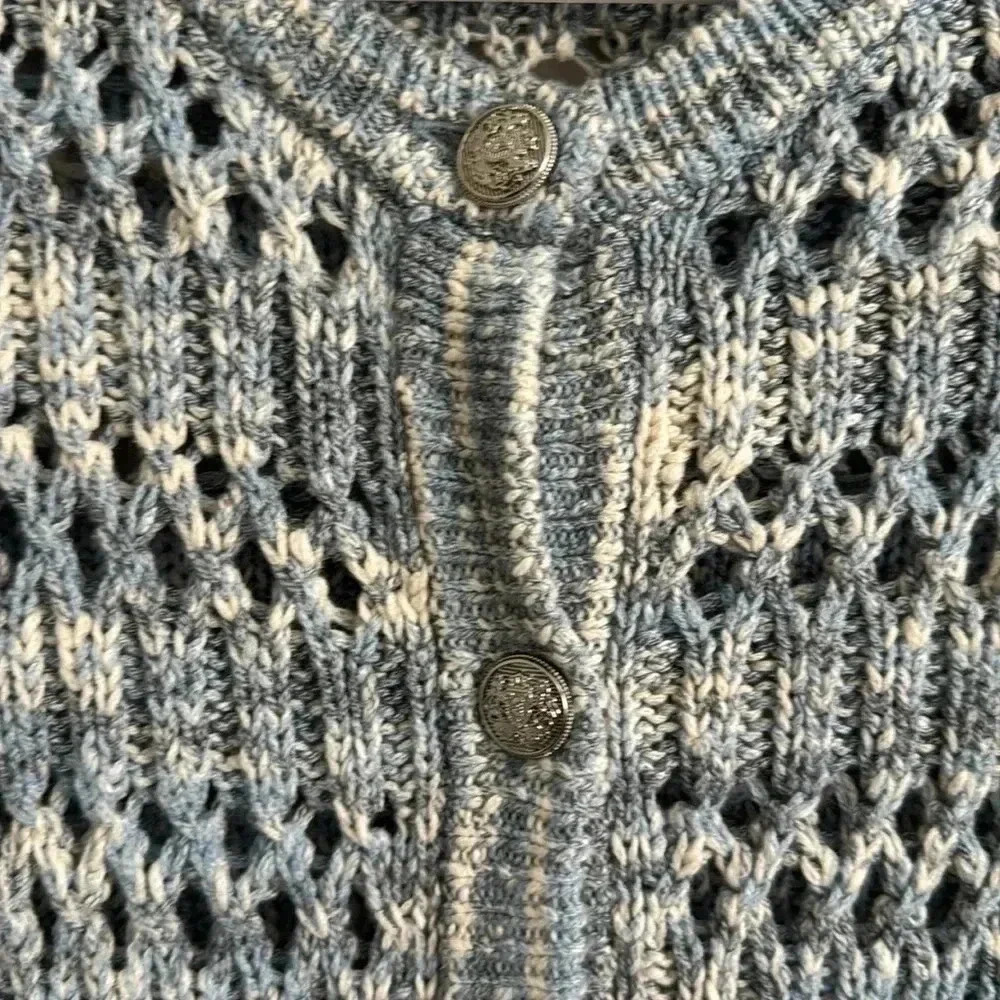 Loft Marled Open Stitch Chunky Soft Knit Crew Neck Sweater - Picture 5 of 6